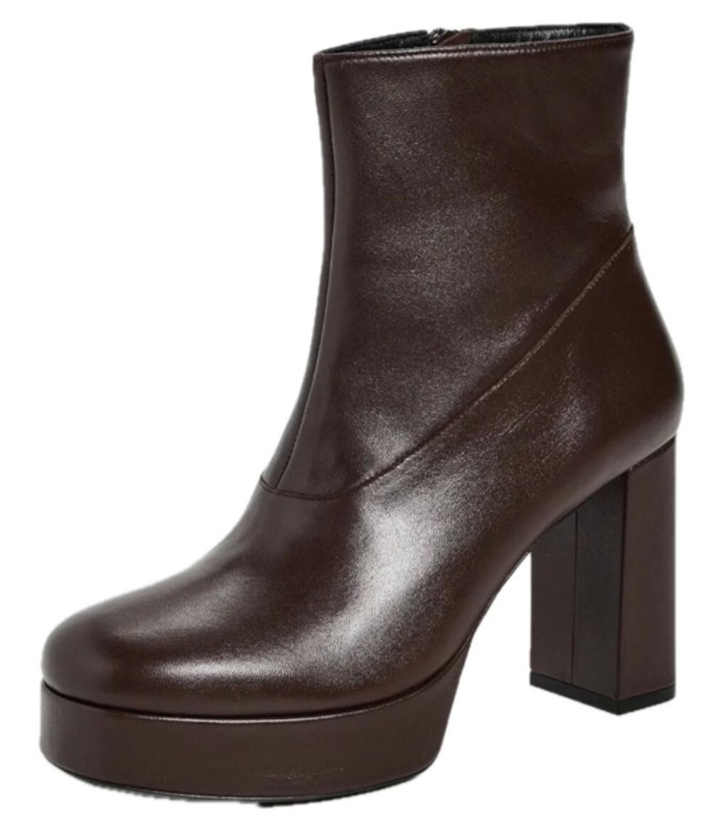 STAUD Jodie Platform Ankle Boots Espresso Brown Lamb Leather Round Toe Sz 41/ 11